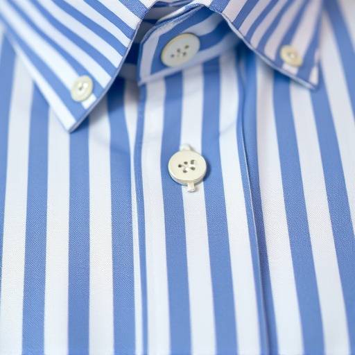 Detalhe de uma camisa social listrada em tons de azul e branco.