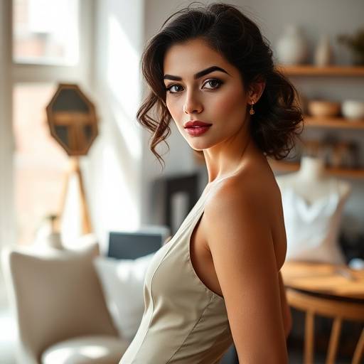 Foto de Isabela Santos, designer de moda da Elegância Corporativa, trabalhando em seu ateliê.
